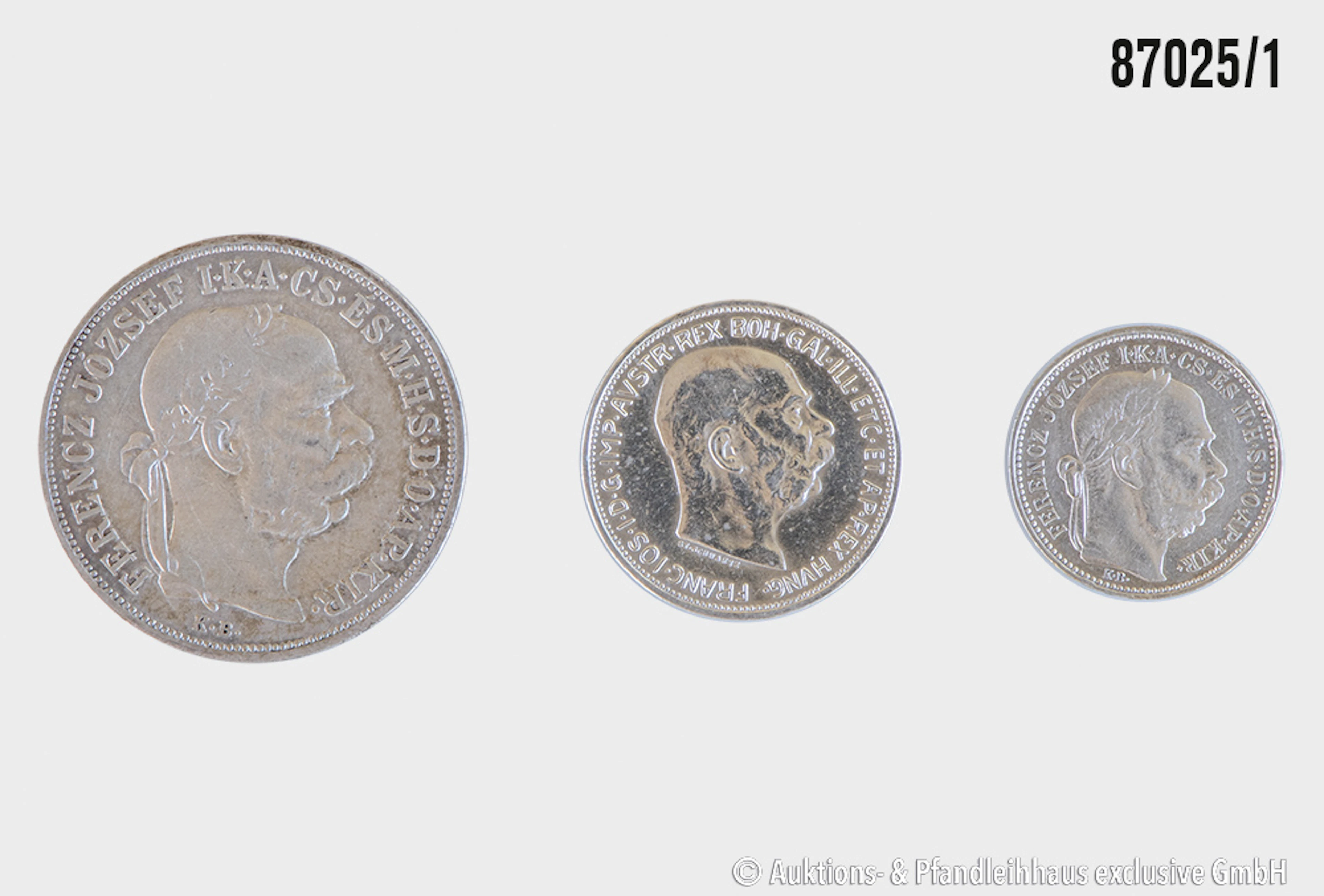 Österreich Ungarn Konvolut 3 Münzen, 1x 5 Korona 1900, Silber 900