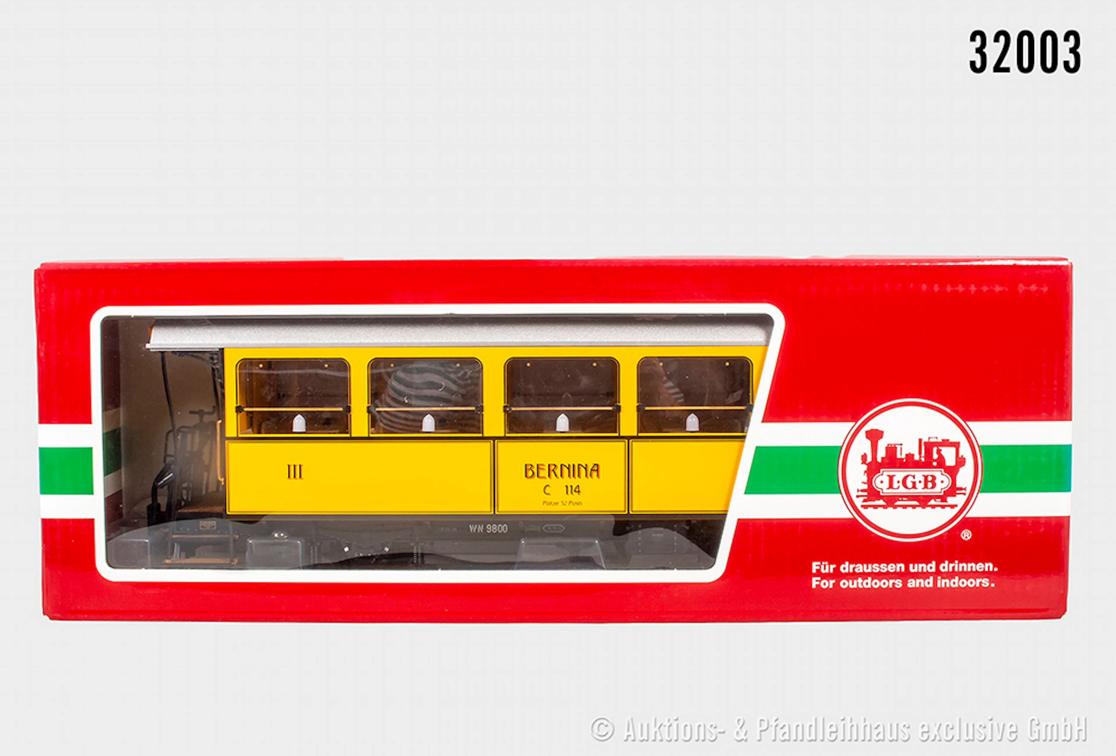 LGB Spur 2m: 30550 Personenwagen ?Bernina?, gelb, Tisch-Innenausstandtung