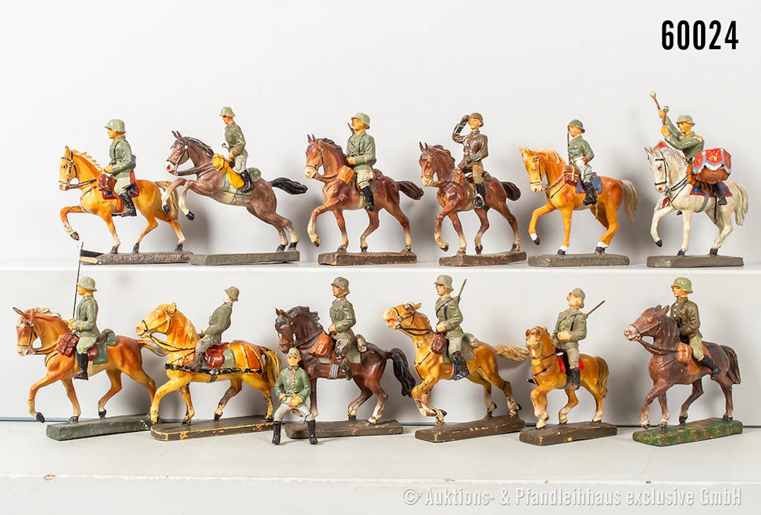 Lineol/ Elastolin Figuren zu Pferd, Masse, 7 cm, teils Altersspuren