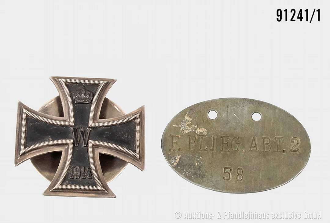 Konv. EK 1 1914 an der Schraubscheibe, Silberpunze "830", die kleine