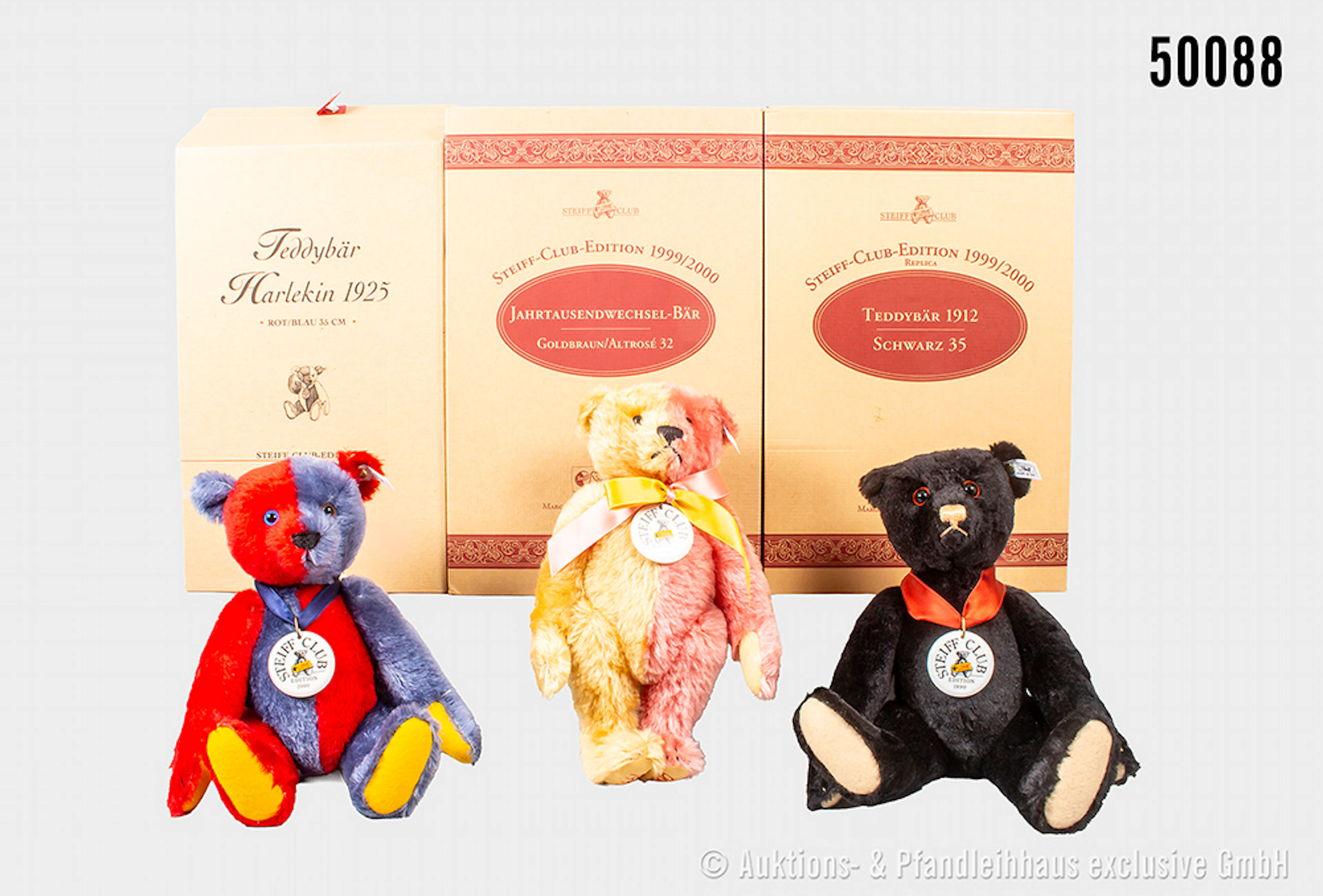 Steiff Teddy Club Editionen, Mohair, jeweils KF und Porzellanplakette