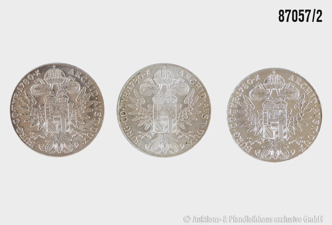 Österreich 3x NP Maria Teresia Taler, Silber 833, jeweils ca. 28 g, Zust. vz