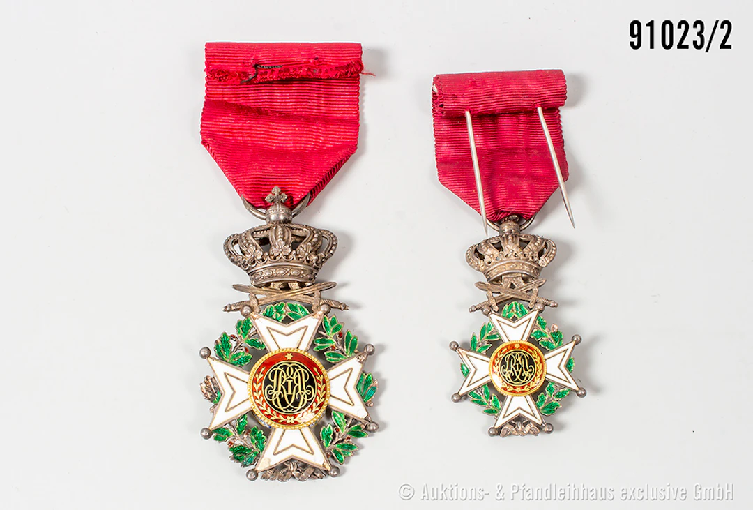 Konv. Belgien, Leopold-Orden, Ritterkreuz mit Schwertern, sowie Halbminiatur