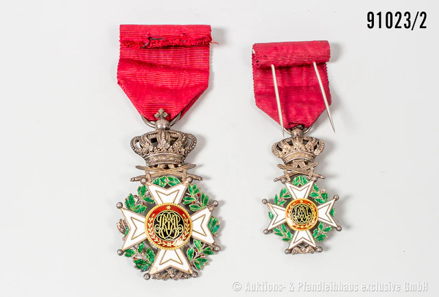 Konv. Belgien, Leopold-Orden, Ritterkreuz mit Schwertern, sowie Halbminiatur