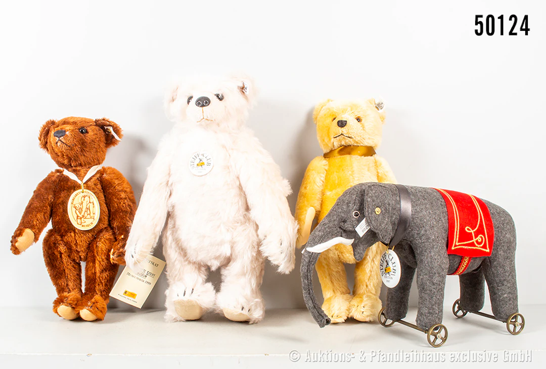 Steiff Replika Tiere, KF, Porzellanplakette, Elefant auf Rädern, Filz
