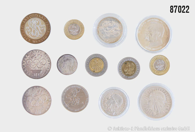 Polen Konvolut 13 Münzen, 1x 2 Zloty 1933, 2x 5 Zloty 1933 + 1936