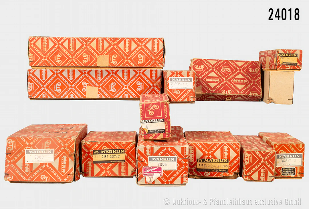 13x Märklin H0 Verpackungen: 3003, 3004, 305, 307/2, 304 "Esso", 311B