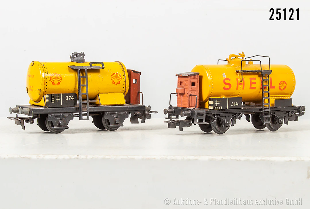 Märklin H0: 314S Typ 3, Kesselwagen "Shell", Zinkdruckguss & 374S
