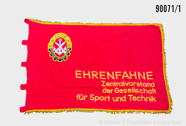 DDR Fahne GST mit Fransen, beidseitig bestickt "Ehrenfahne Zentralvorstand