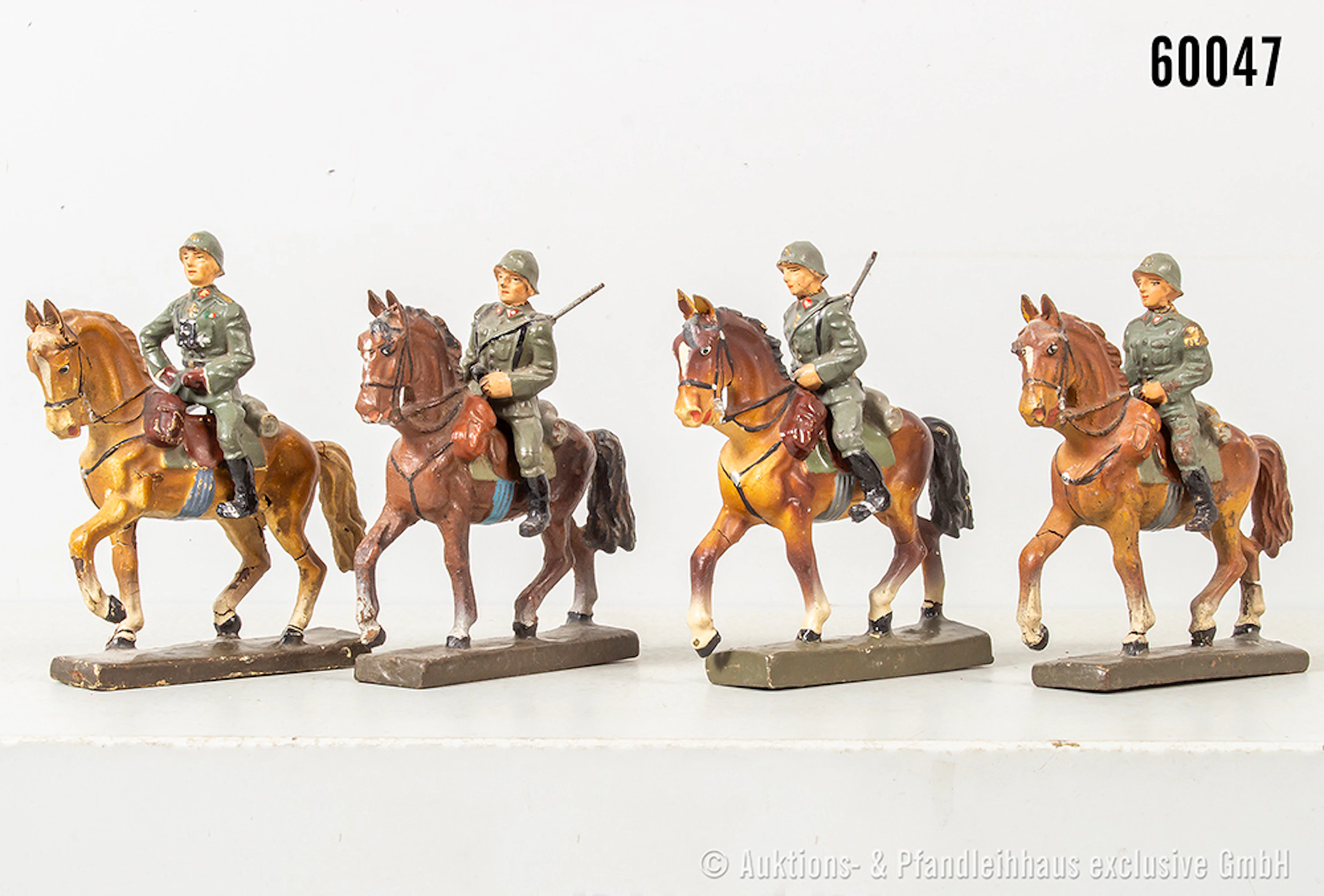 Lineol italienische Figuren zu Pferd, dabei mit abgesetzter Trompete