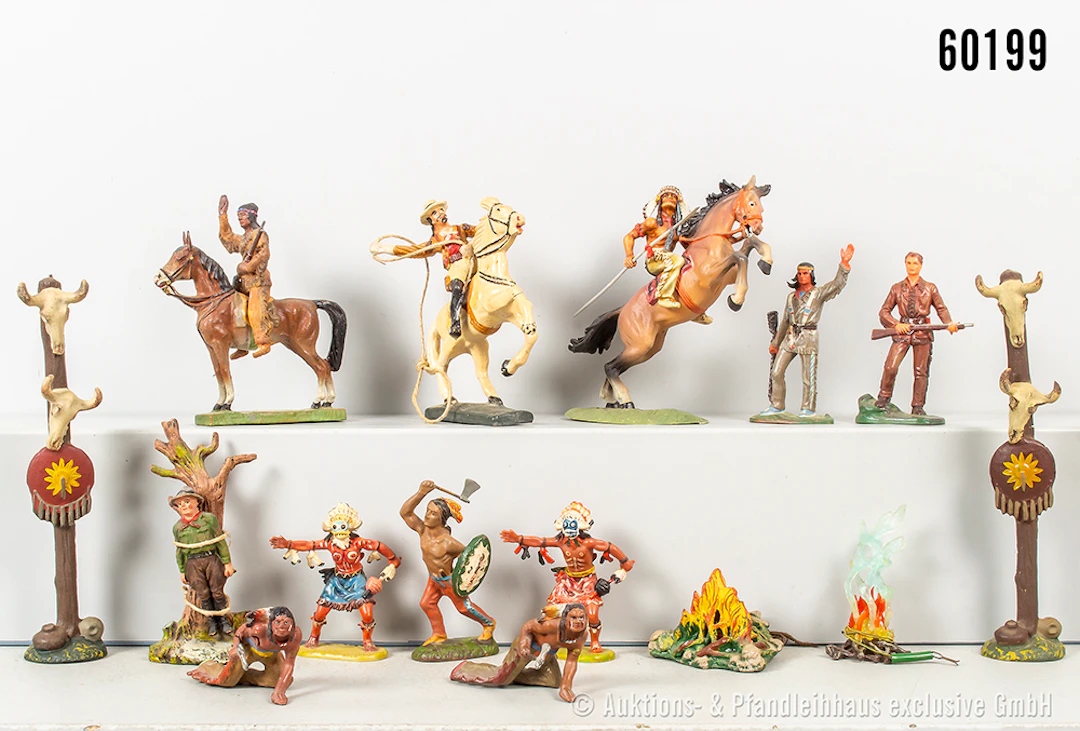 Meist Indianer und Zubehör, Masse Kunststoff, 7 cm, Lineol, Elastolin