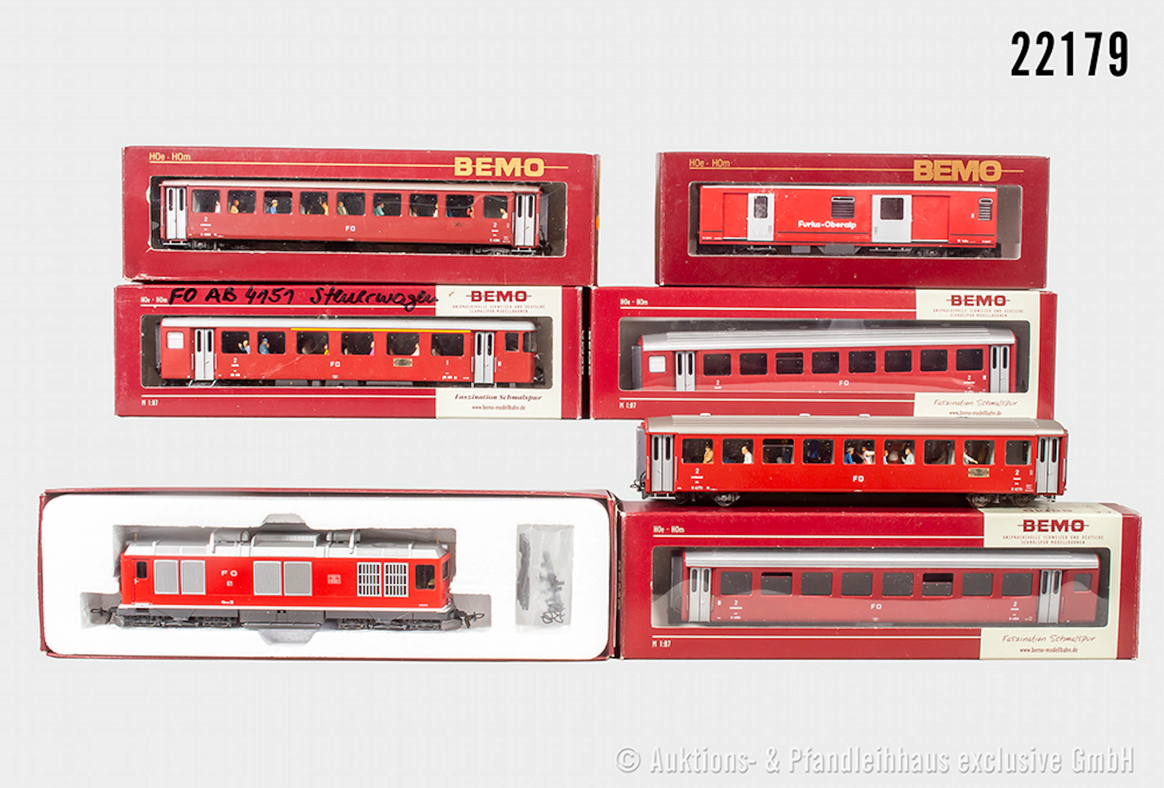Bemo H0m Personenzug, FO: Diesellok HGn 4/4, BN 61 & 8x Wagen, 3x