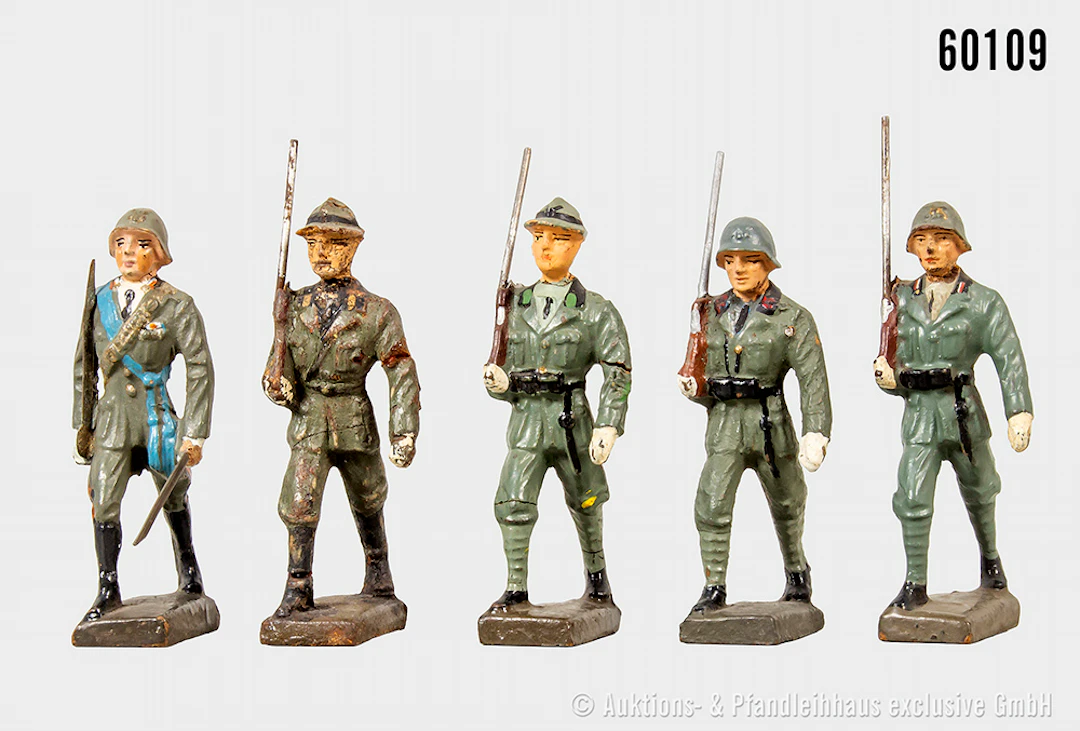 Lineol italienische Figuren im Marsch, Masse, 7 cm, Z 1-3