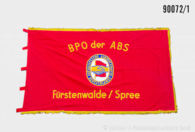 DDR Fahne SED mit Fransen, beidseitig bestickt "BPO der ABS Fürstenwalde/Spree"
