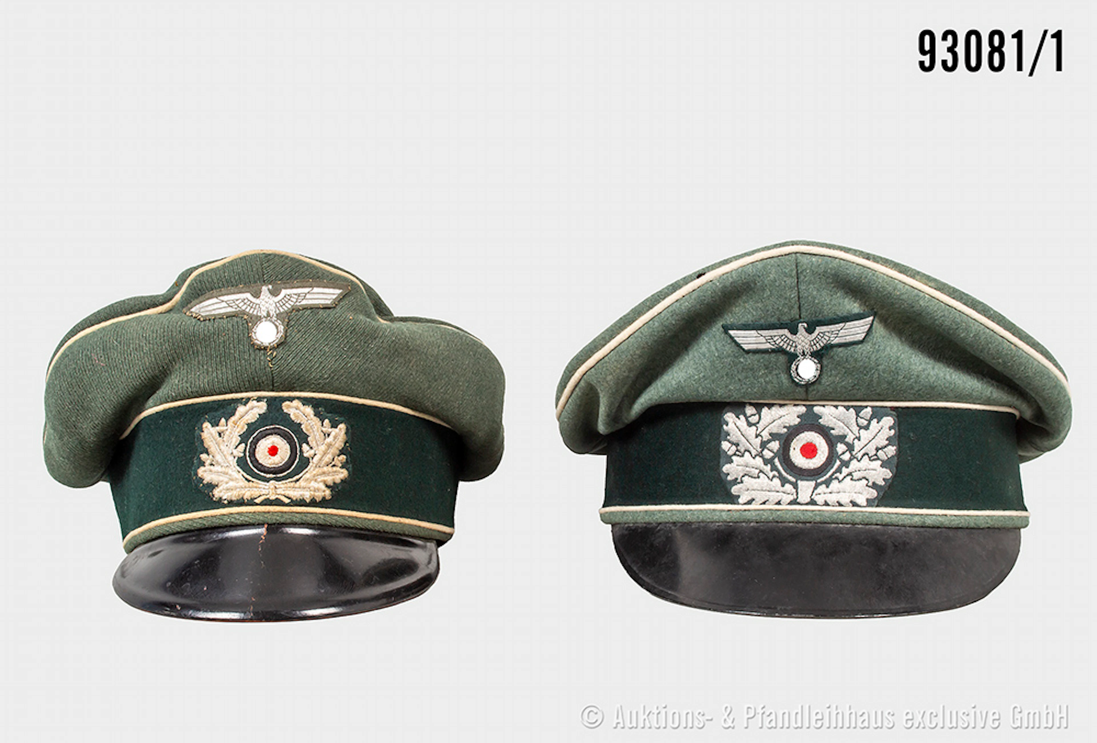 Konv. 2 Schirmmützen für Offiziere der Infanterie, Effekten teilw.