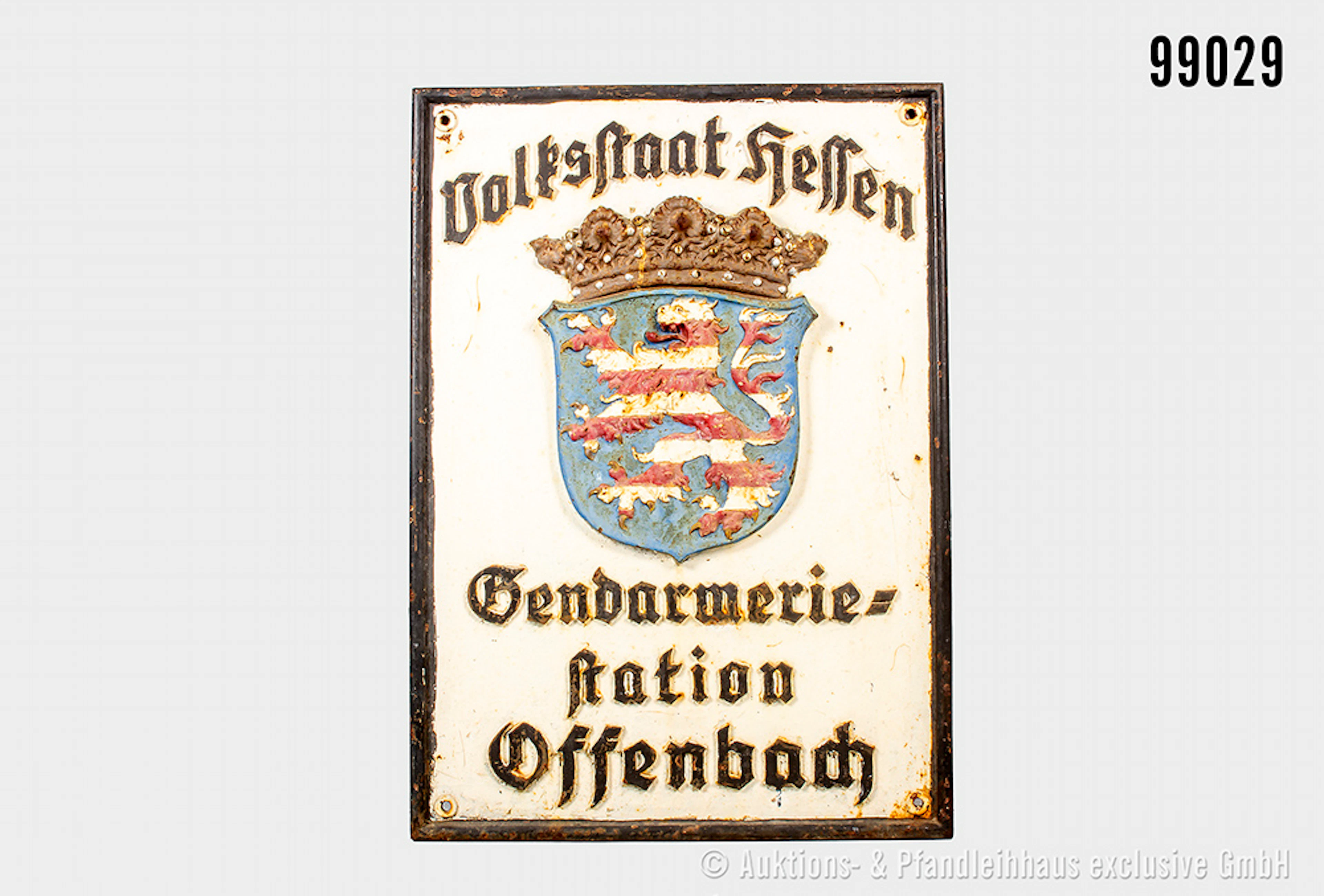 gußeisernes Dienststellenschild, mit erhabener Schrift und hessischem