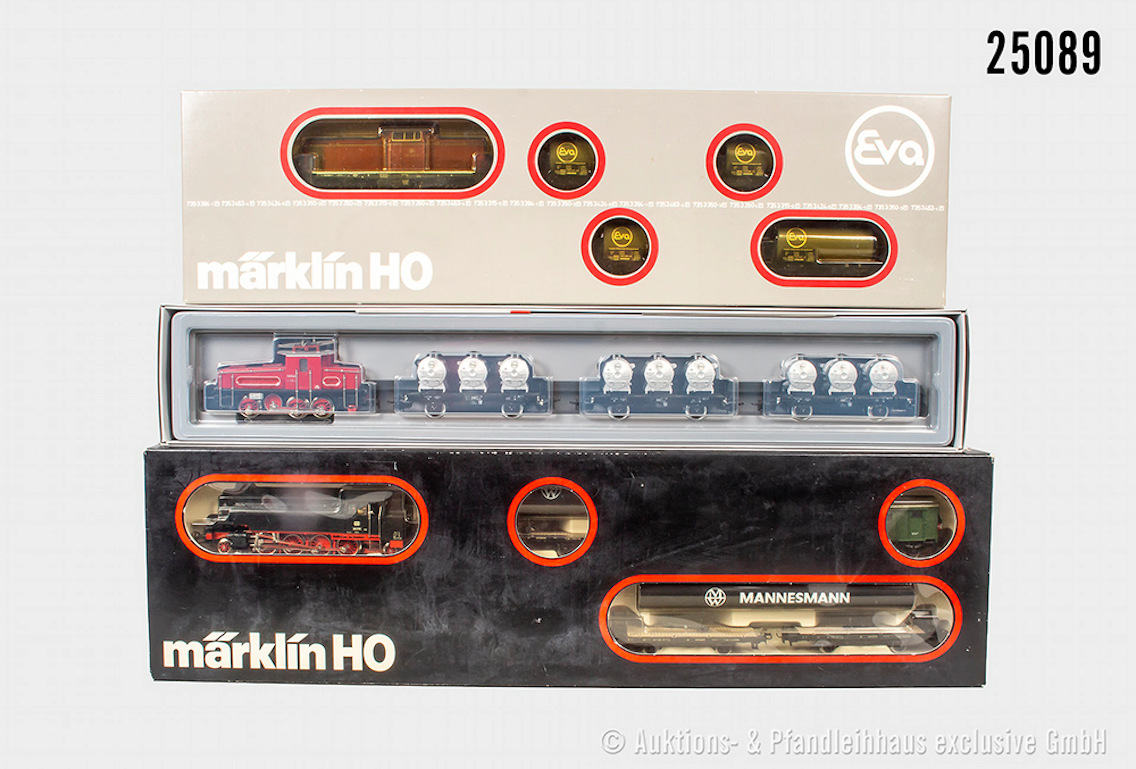 3x Märklin H0 Güterzug-Pack.: 2874 E-Lok, BN E63 04, 3 Wagen & 2855