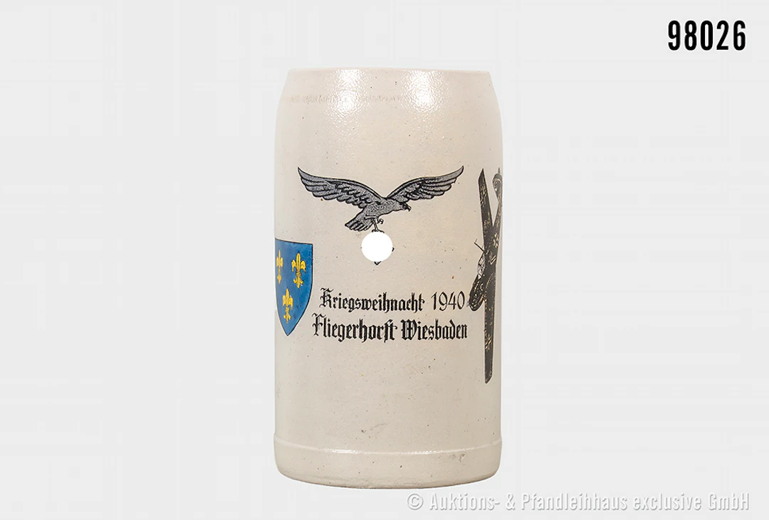 Bierkrug 2. WK, Steingutausf., "Kriegsweihnacht 1940 Fliegerhorst