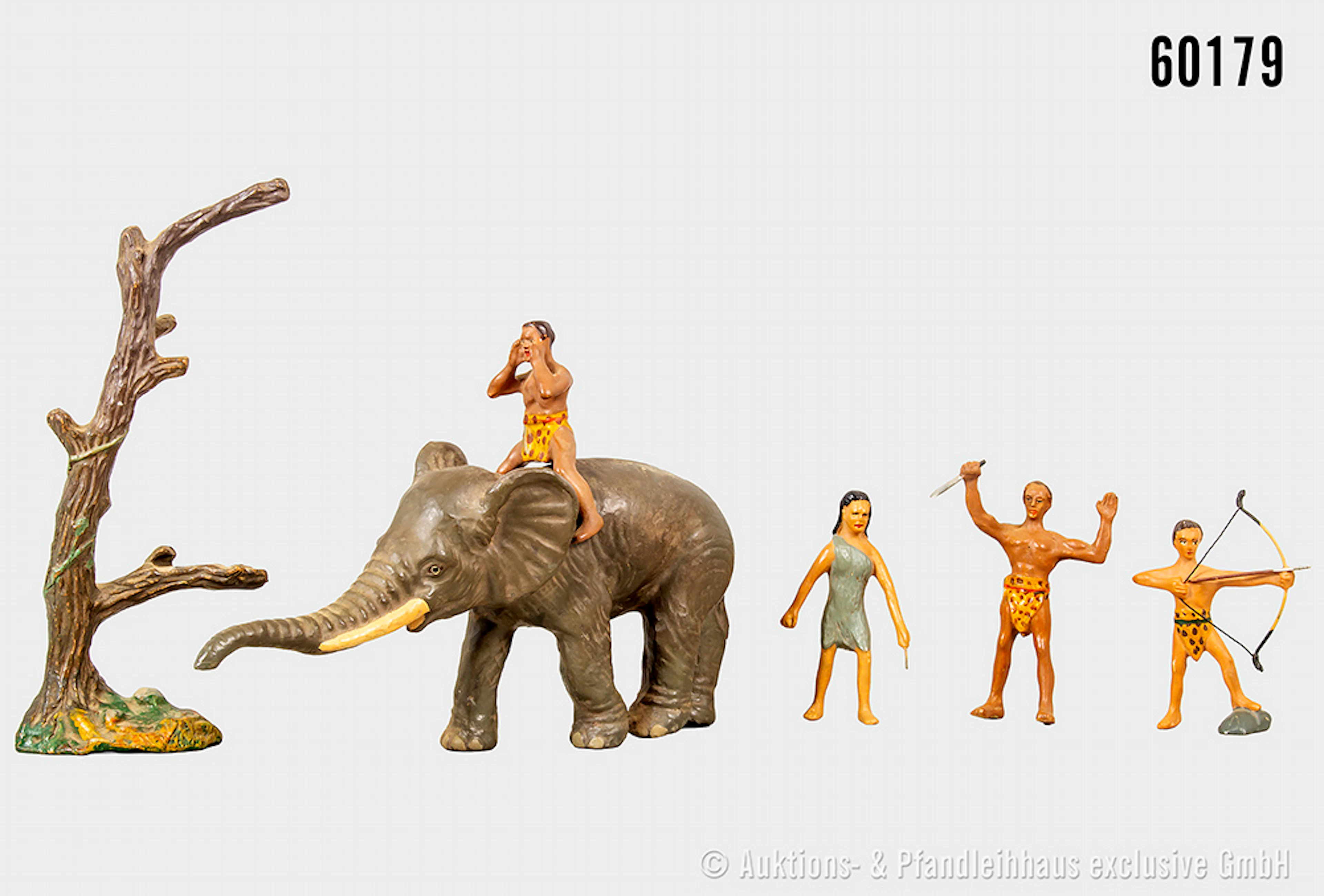 Durso Tarzan und Jane, Figuren, Elefant und Baumstamm, Masse, H bis