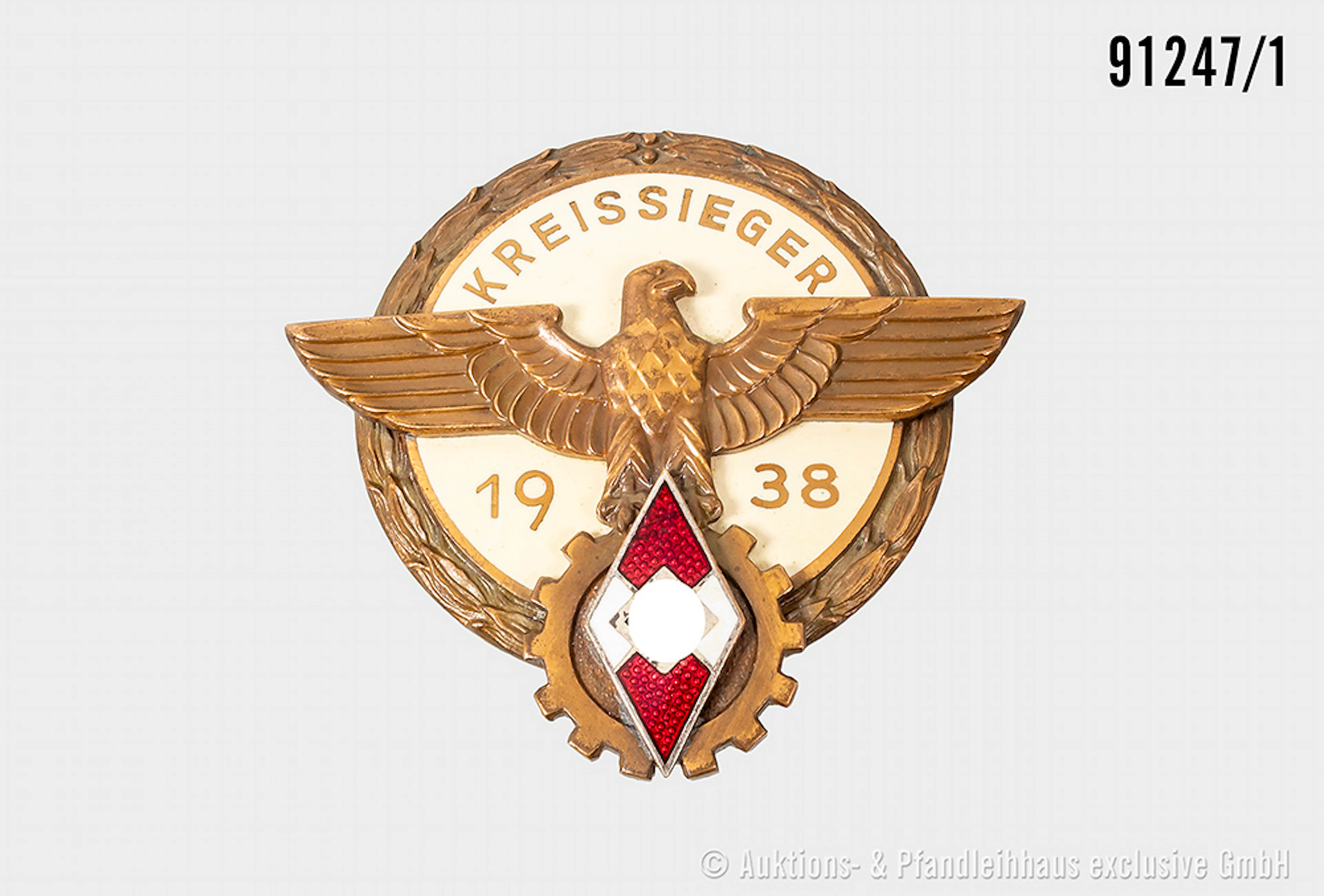 Abzeichen für Kreissieger 1938, Hersteller "G. Brehmer Markneukirchen"