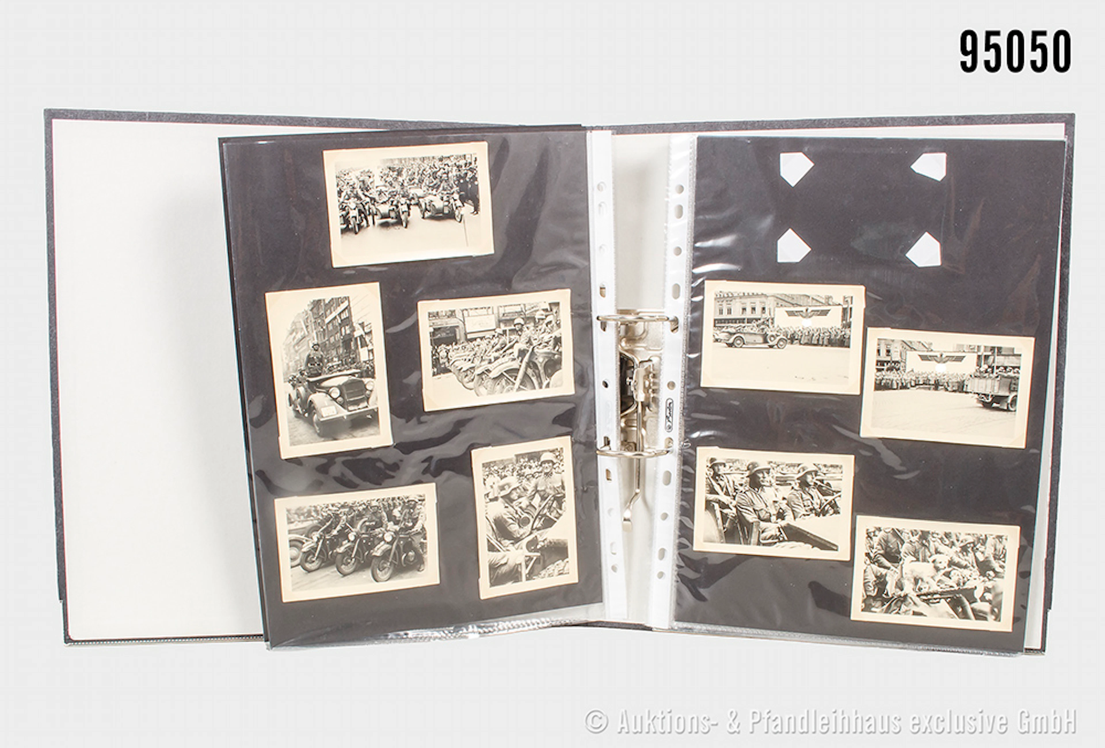 Konv. lose Fotoalbum-Seiten in einen Ordner abgeheftet, mit 51 Fotos