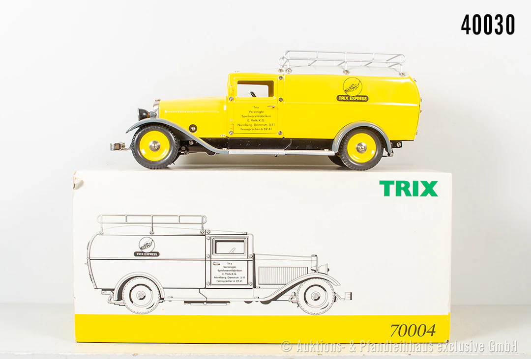 Märklin für Trix 70004 Lieferwagen, Blech, L ca. 38 cm, Uhrwerk intakt
