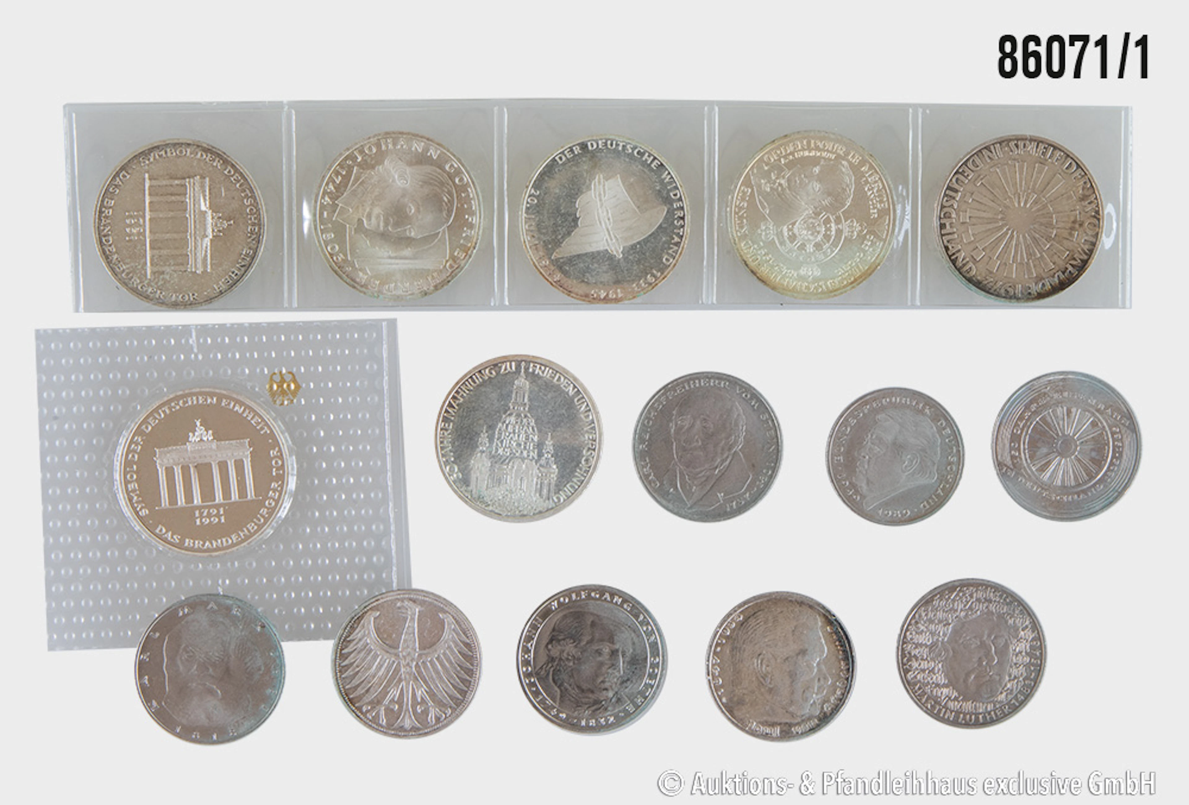 BRD / Drittes Reich Konvolut 15 Münzen, 1x 10 DM 1991 bankfrisch