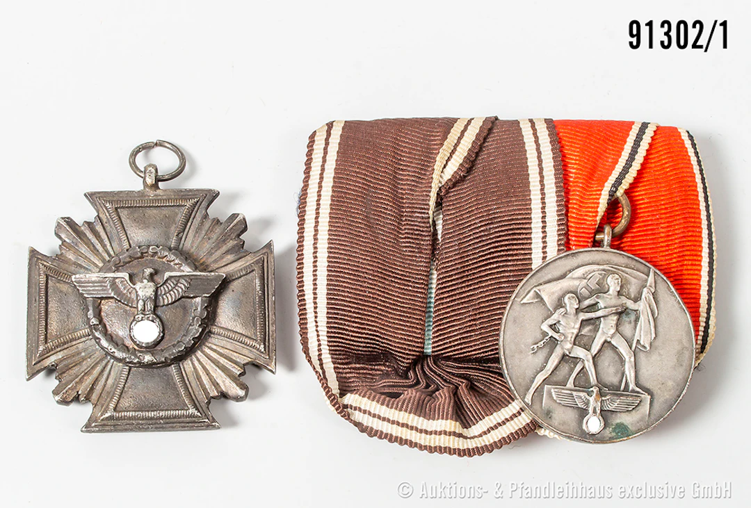 2er Ordensspange NSDAP Dienstauszeichnung in Bronze, Zinkausf., von