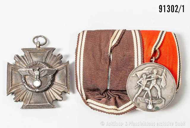 2er Ordensspange NSDAP Dienstauszeichnung in Bronze, Zinkausf., von