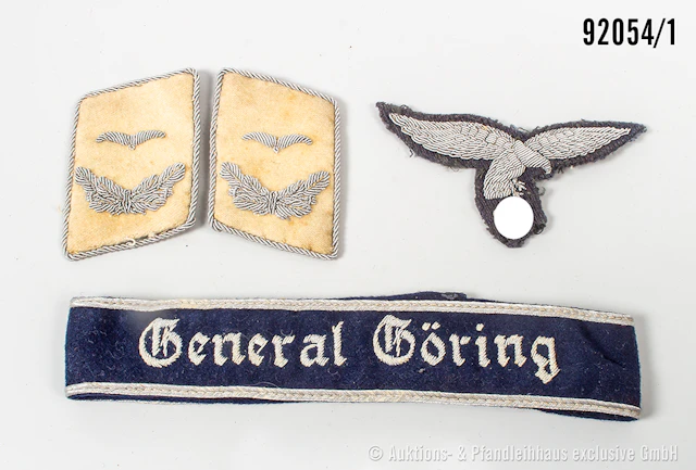 Konv. Luftwaffen-Felddivision 1 Paar Kragenspiegel Leutnant, Brustadler