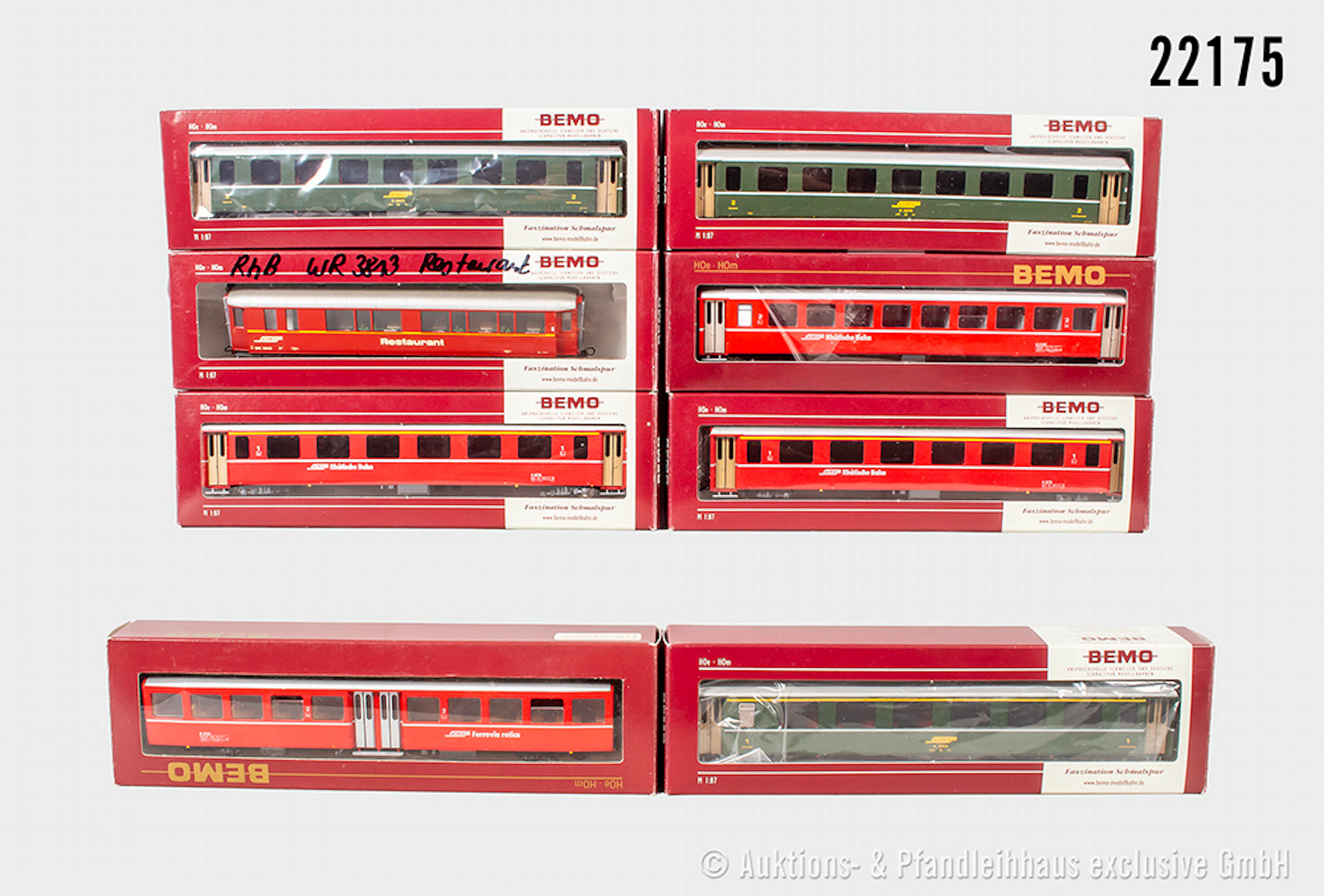 Bemo H0m: 8x Personenwagen, RHB, Z 1-3, OVP