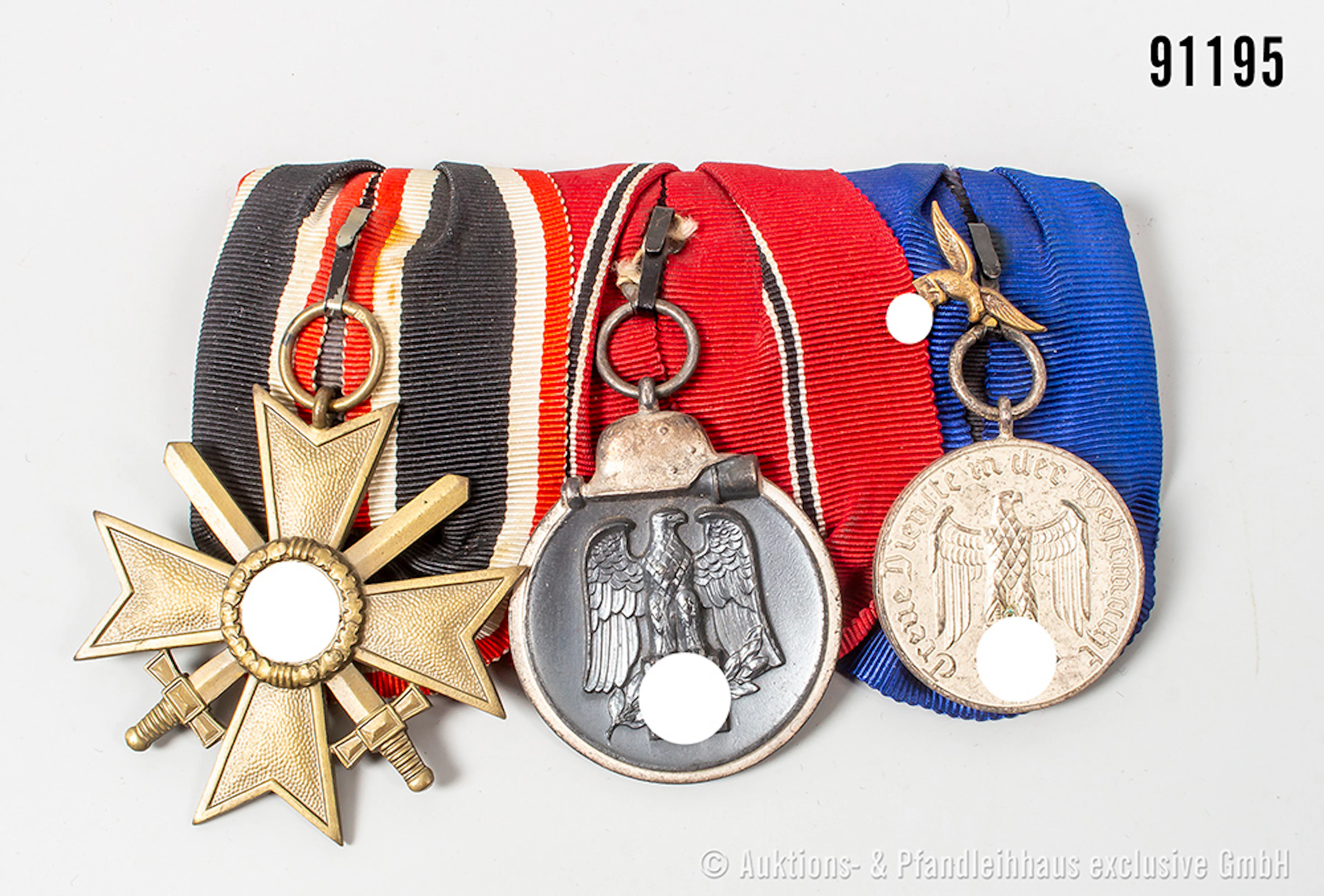 3er Ordensspange KVK 2. Klasse mit Schwertern, Ostmedaille und Dienstauszeichnun