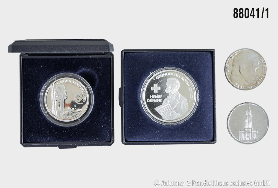 Konvolut Münzen / Medaillen 4 Stück, 2x 5 RM 1935 A Garnisonkirche
