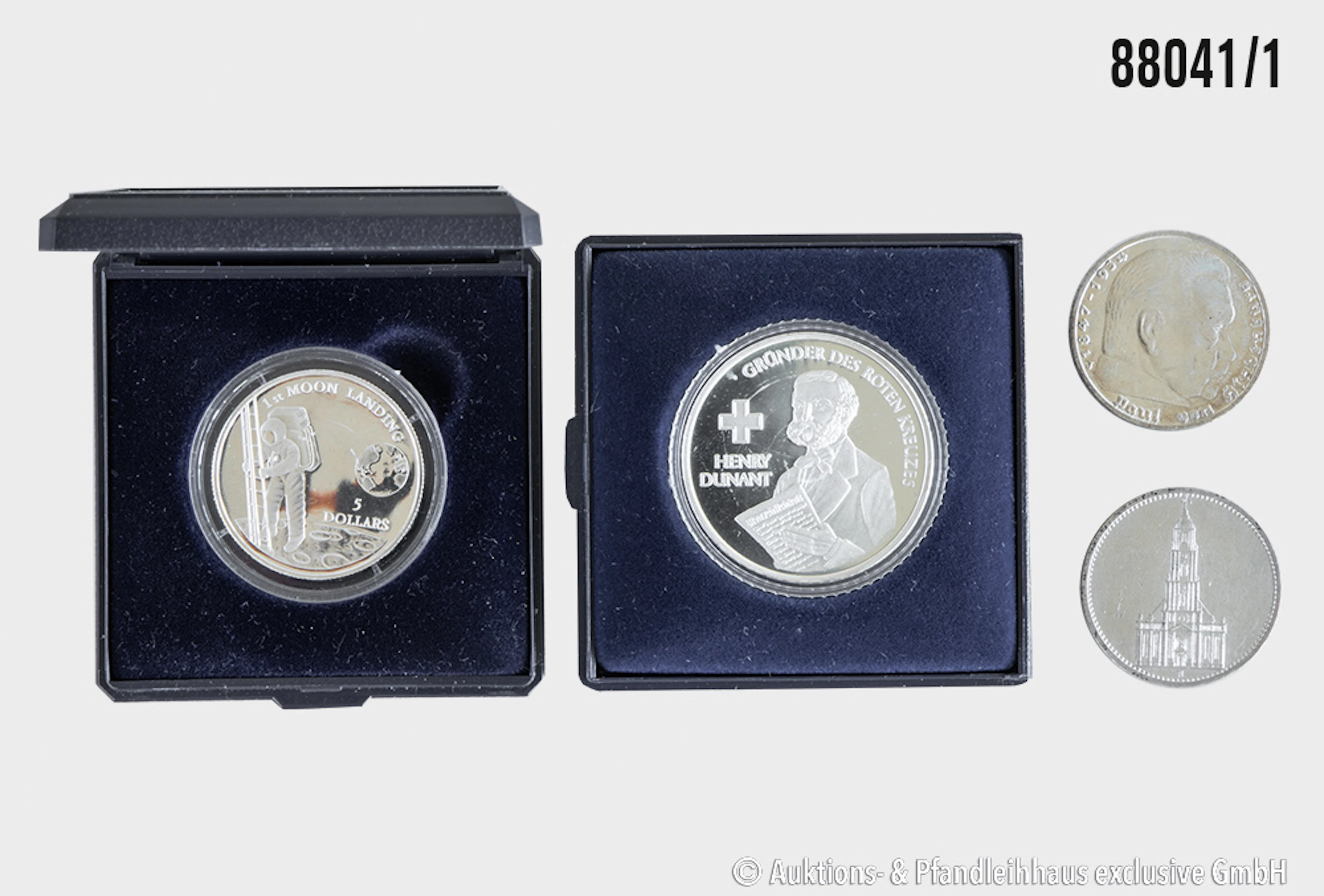 Konvolut Münzen / Medaillen 4 Stück, 2x 5 RM 1935 A Garnisonkirche