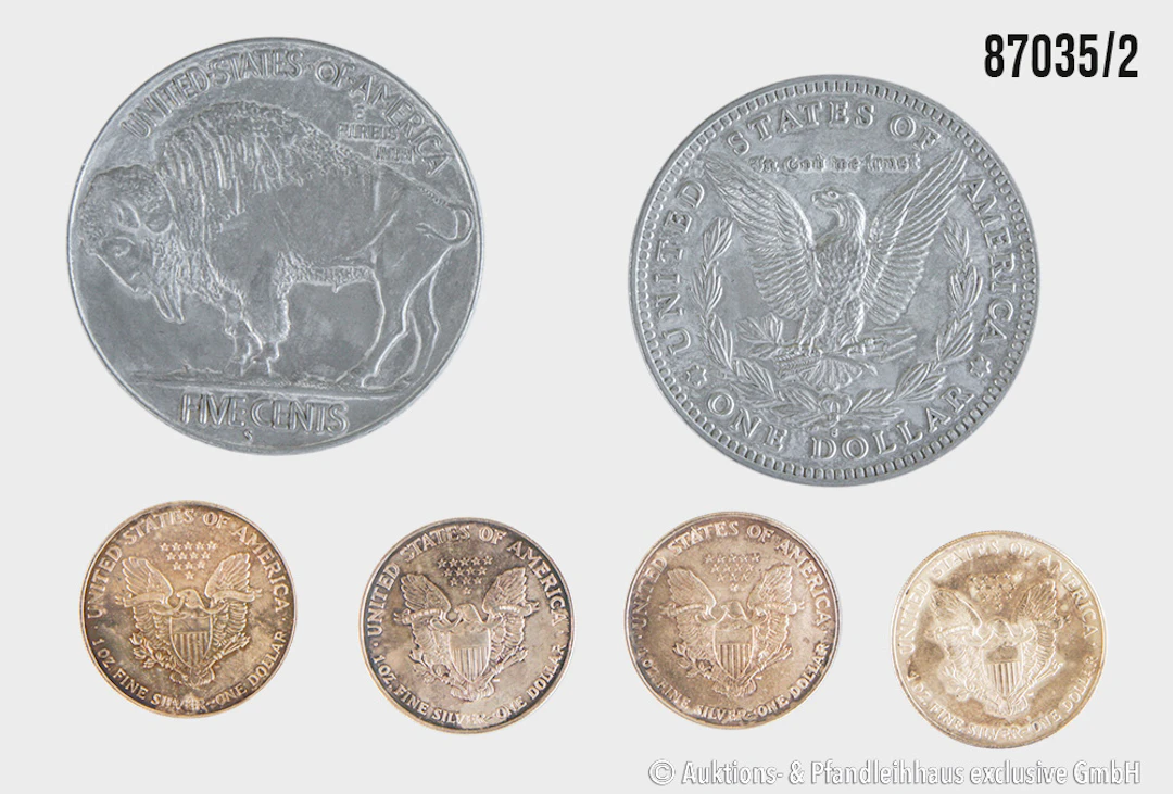 USA Konvolut 4x 1 Dollar, 1 Unze Feinsilber 999, 1993, 1995, 1996