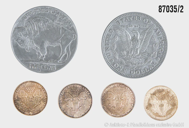 USA Konvolut 4x 1 Dollar, 1 Unze Feinsilber 999, 1993, 1995, 1996