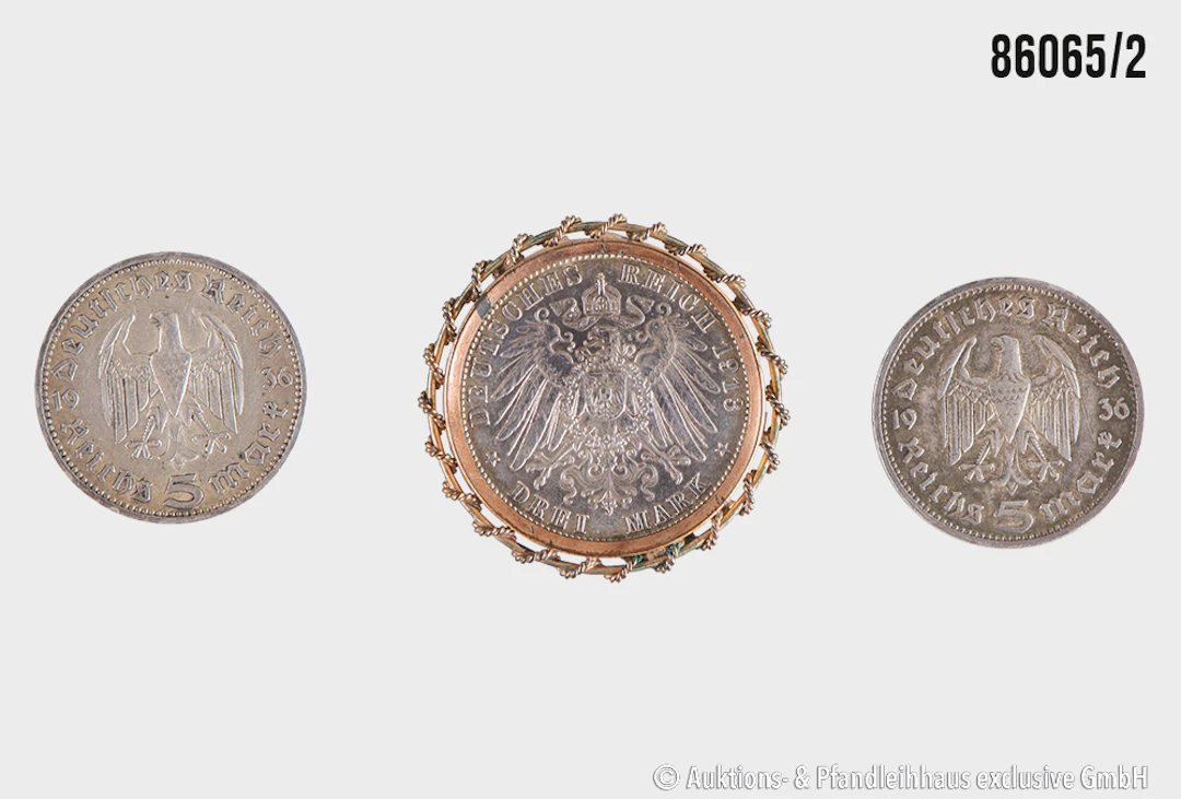 Kaiserreich bis Drittes Reich Konvolut 3 Münzen, 1x 3 Mark 1913 A