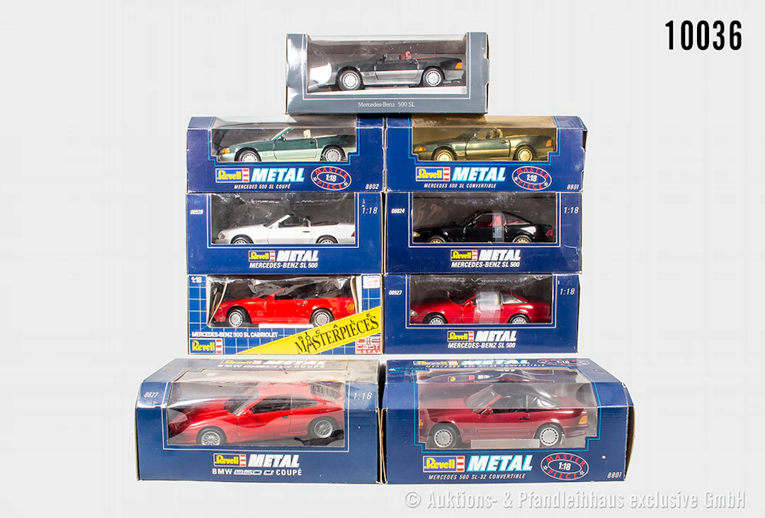 Revell Modellautos, dabei BMW 850ci Coupé, Mercedes-Benz 500 SL-32