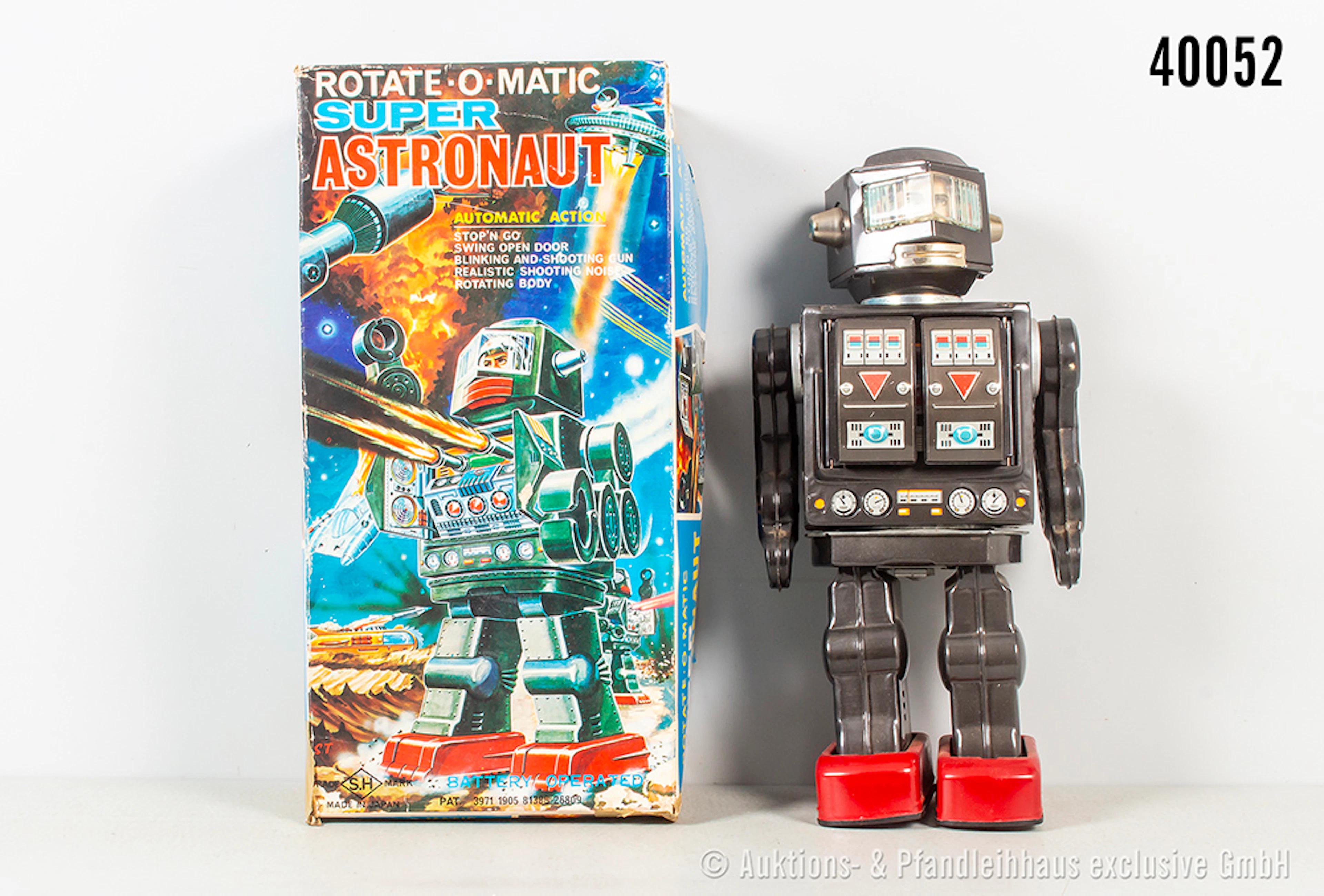 SH Horikawa Rotate-O-Matic Super Astronaut, Blech, Japan, Batteriefach