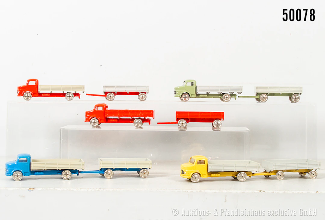 Lego H0 Modellfahrzeuge, Mercedes Pritschen Lkw mit Anhänger, verschiedene