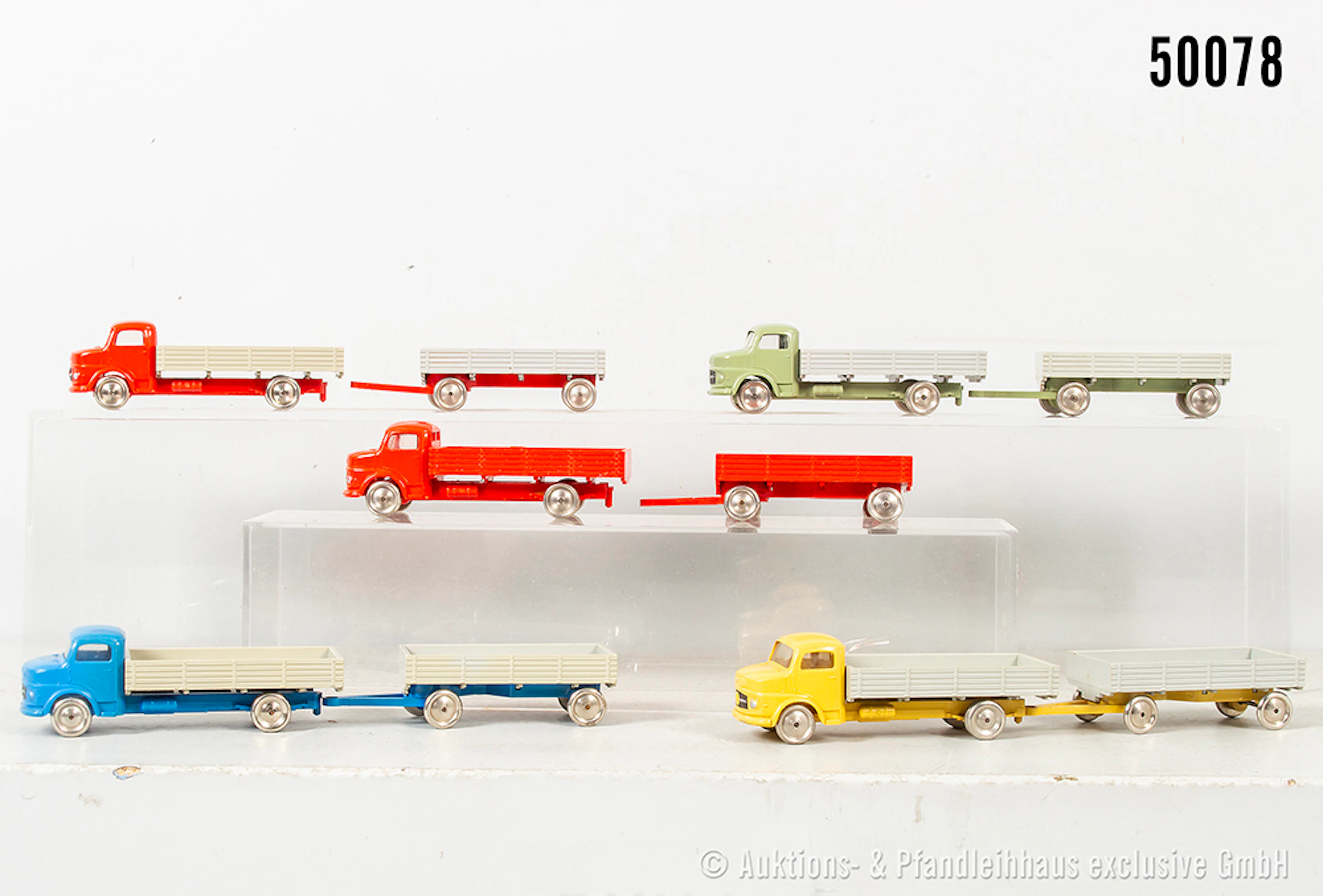 Lego H0 Modellfahrzeuge, Mercedes Pritschen Lkw mit Anhänger, verschiedene