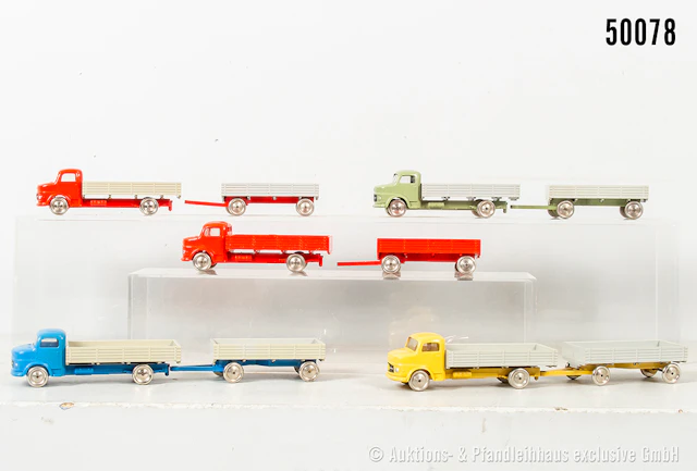 Lego H0 Modellfahrzeuge, Mercedes Pritschen Lkw mit Anhänger, verschiedene