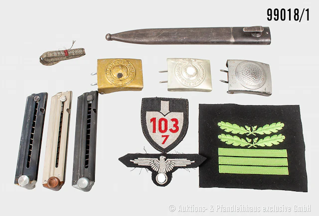 Konv. Verschiedenes, versch. Epochen, u.a. 2 Patronentaschen, Luftwaffenkoppel