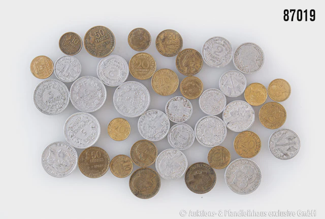 Frankreich Konvolut 39 Münzen Zeitraum 1942-1967, 1x Saarland 10 Franken
