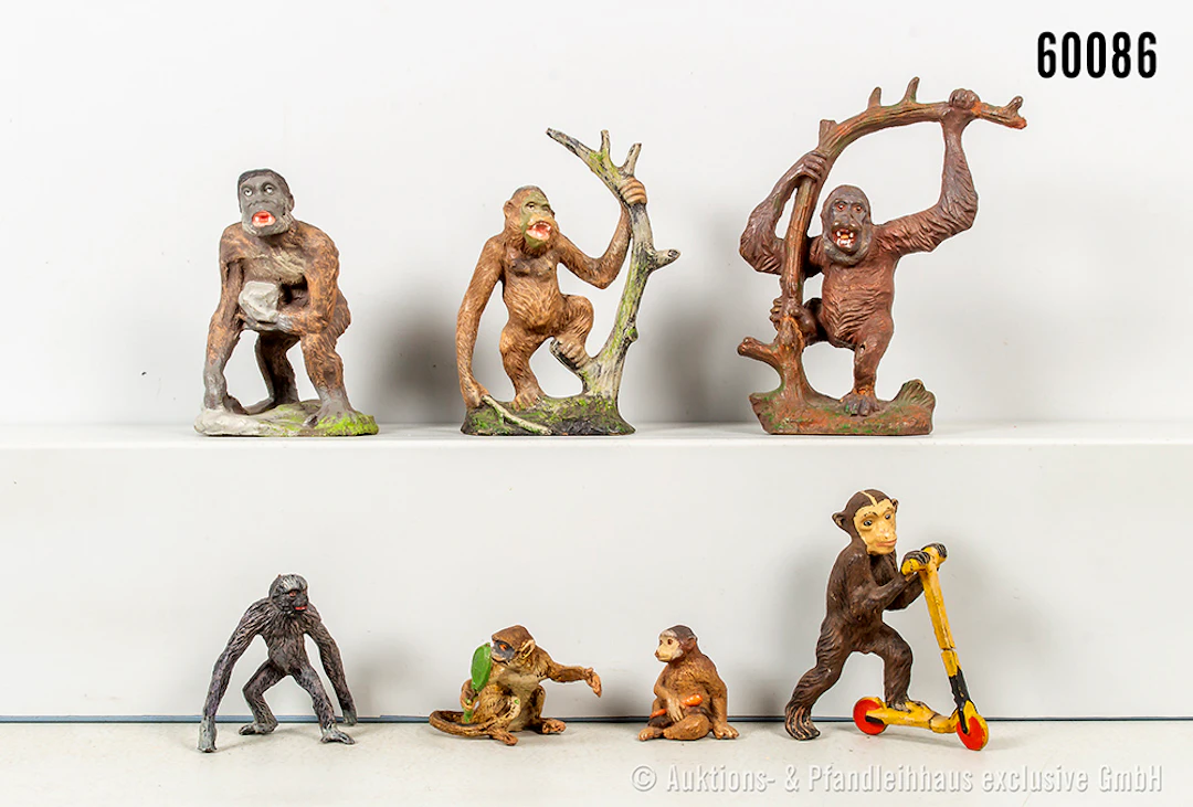 Tiere, u.a., Affe auf Roller, Affe mit Spiegel, Gorilla, Masse, u.a.