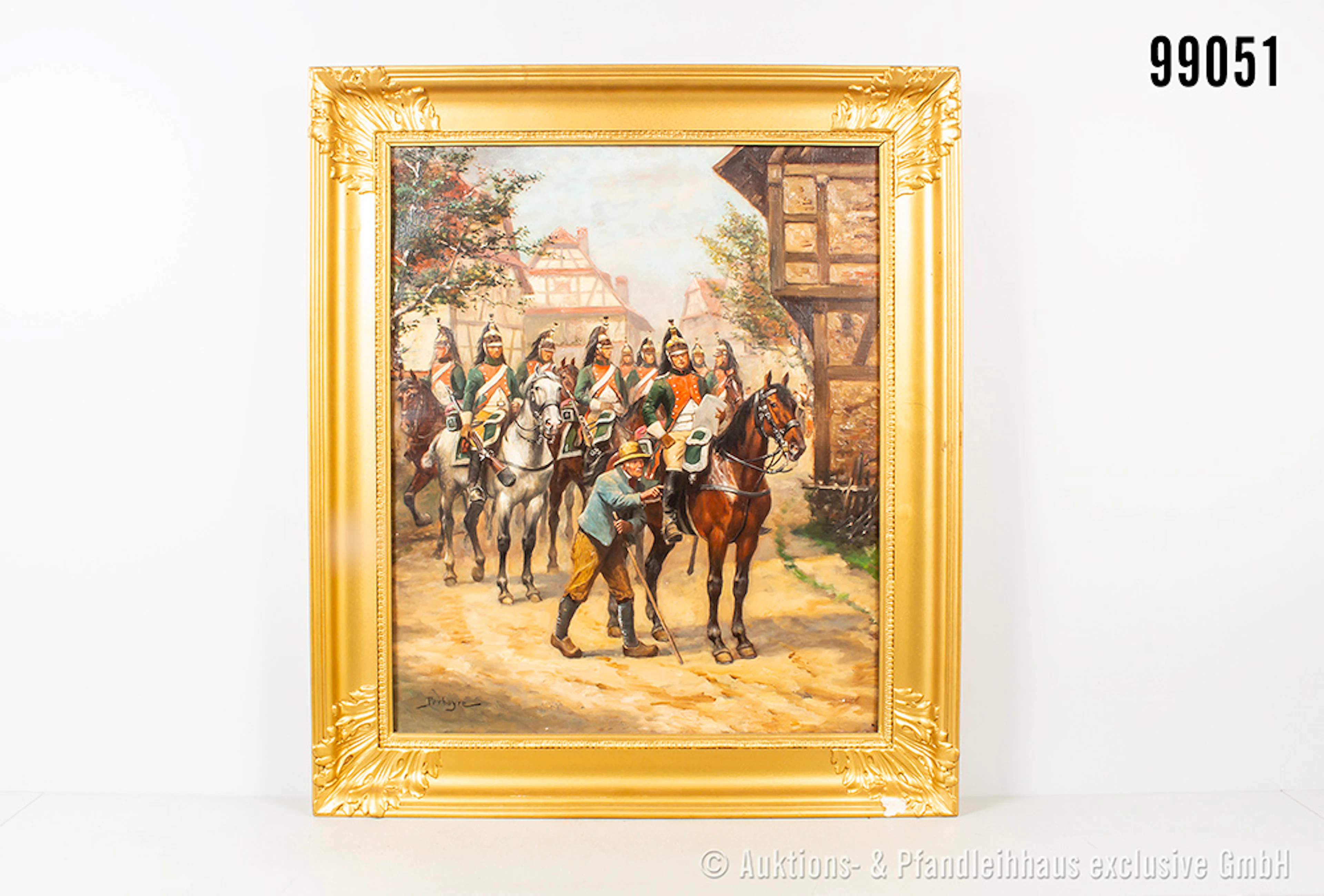 Ölgemälde auf Leinwand, signiert "Perboyre", franz. Kavallerie in