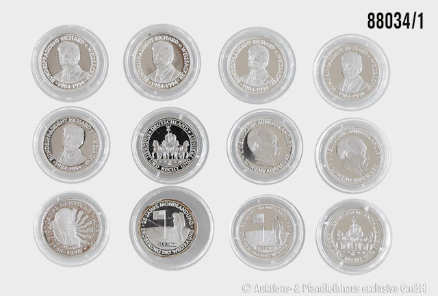 BRD Konvolut 12 Medaillen, 2x Konrad Adenauer, 1x Ludwig Erhard, 1x