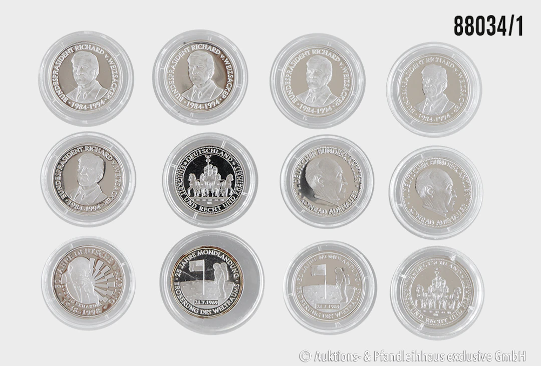 BRD Konvolut 12 Medaillen, 2x Konrad Adenauer, 1x Ludwig Erhard, 1x