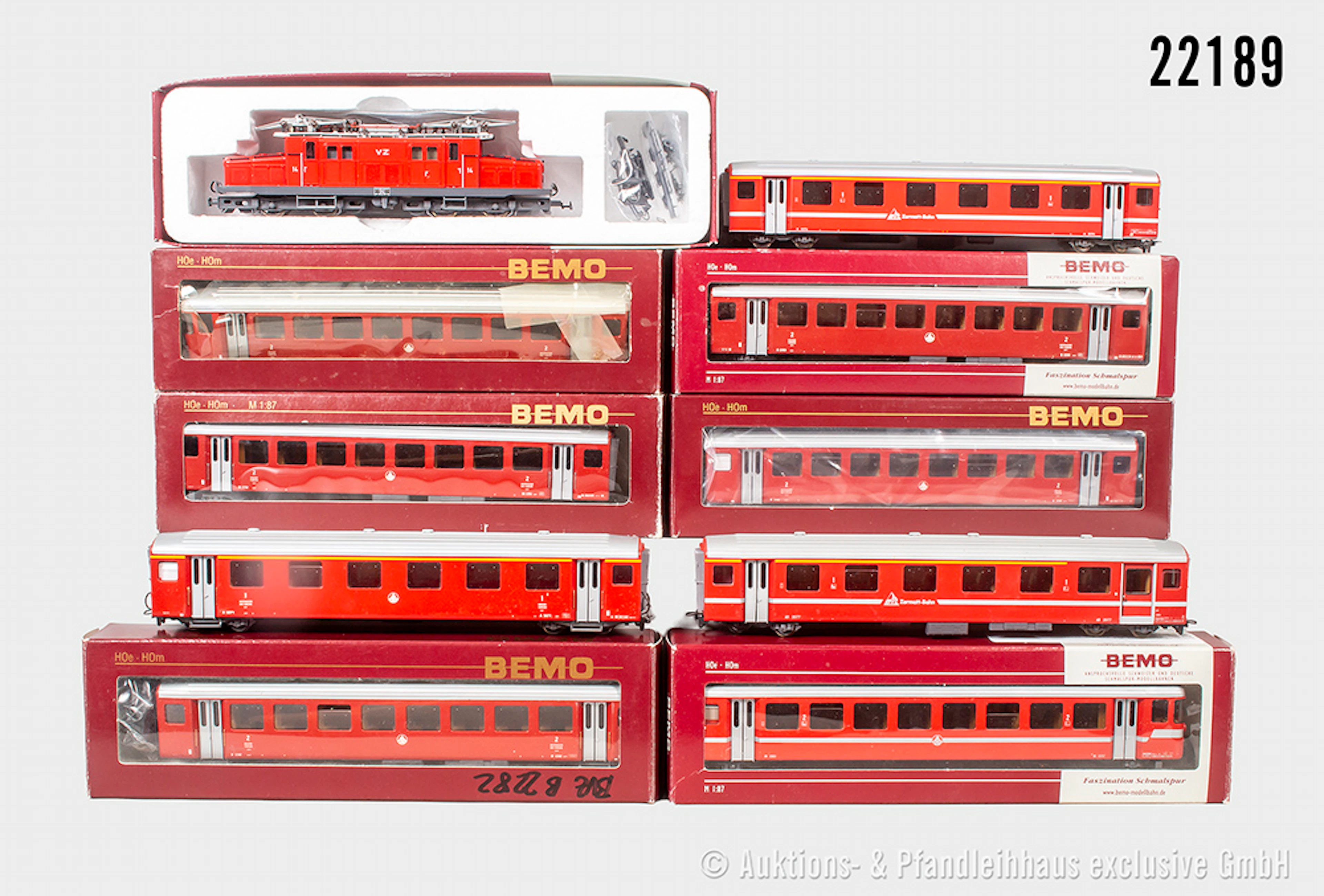Bemo H0m Personenzug, BVZ: E-Lok, HGe 4/4, BN 14 & 9 Wagen, Z 1-3, überw. OVP