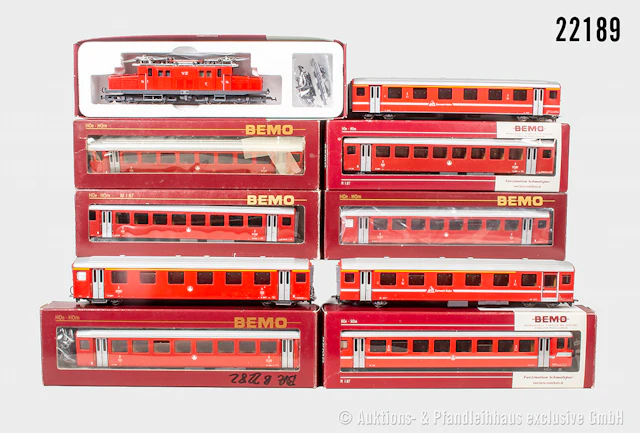 Bemo H0m Personenzug, BVZ: E-Lok, HGe 4/4, BN 14 & 9 Wagen, Z 1-3, überw. OVP